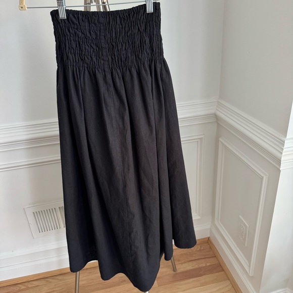 Abercrombie & Fitch Black Smocked Waist Linen Cotton Maxi Skirt Small - Picture 4 of 5
